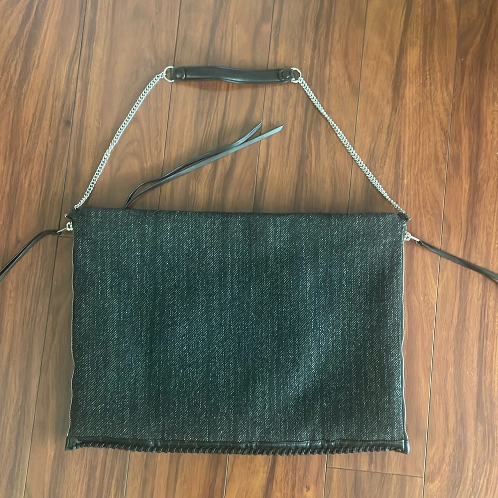 All Saints Fleur De Lis Black Denim Hobo Bag